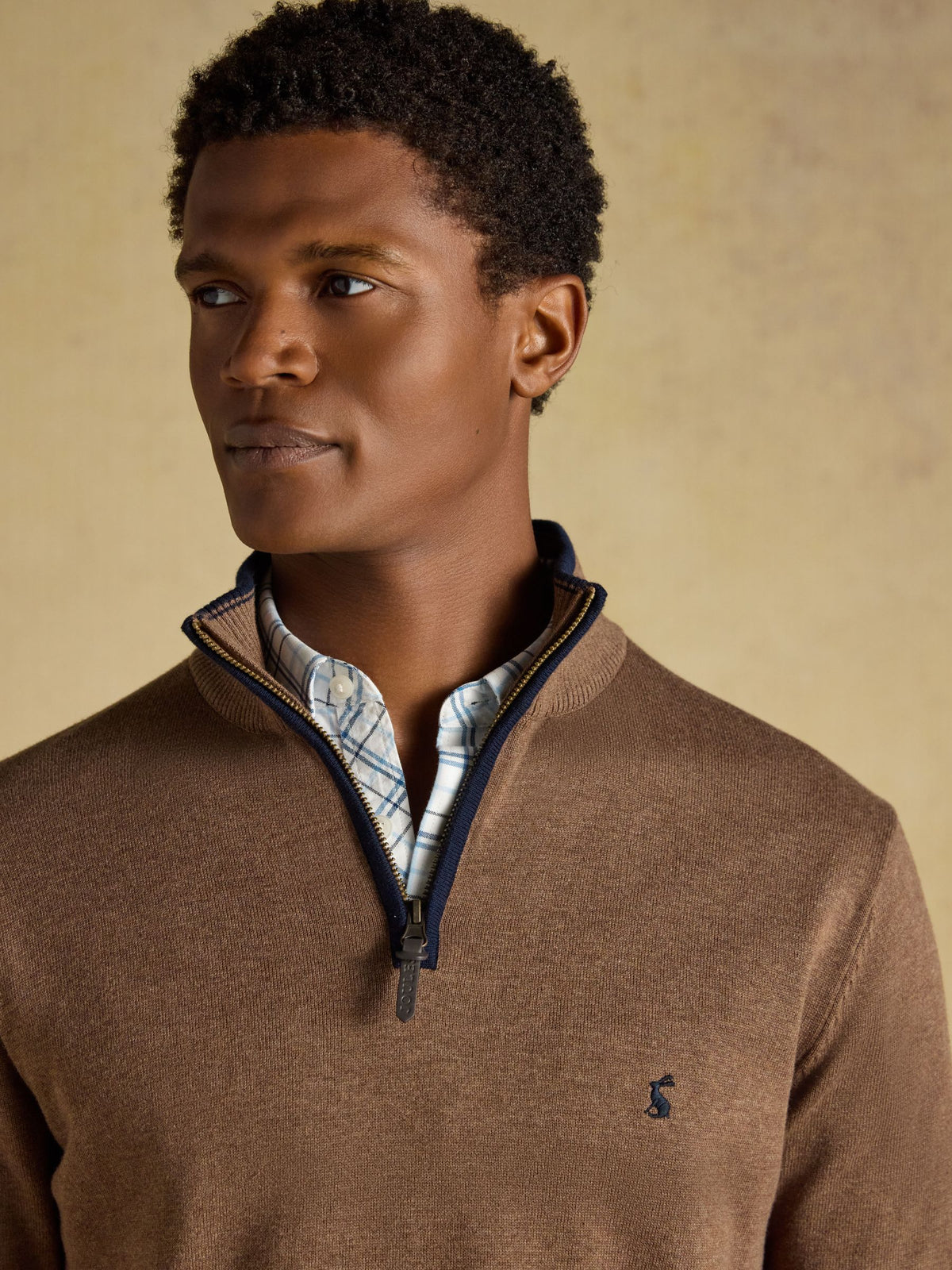Hillside Brown Quarter Zip Knitted Jumper