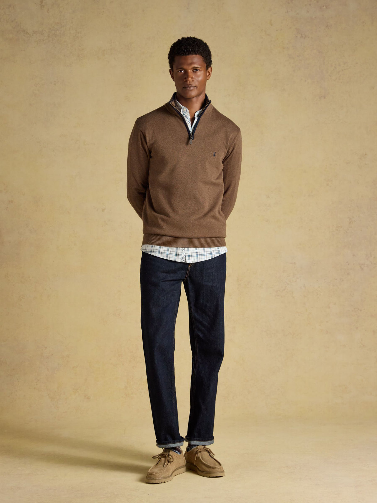 Hillside Brown Quarter Zip Knitted Jumper
