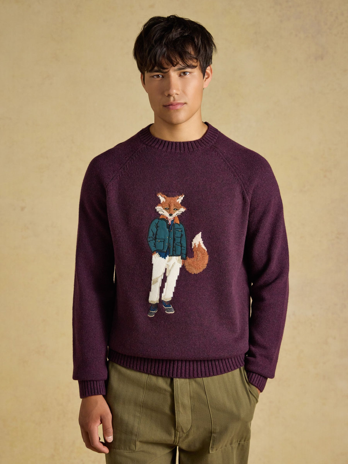 Intarsia Crew Neck Purple Jonty Fox Jumper