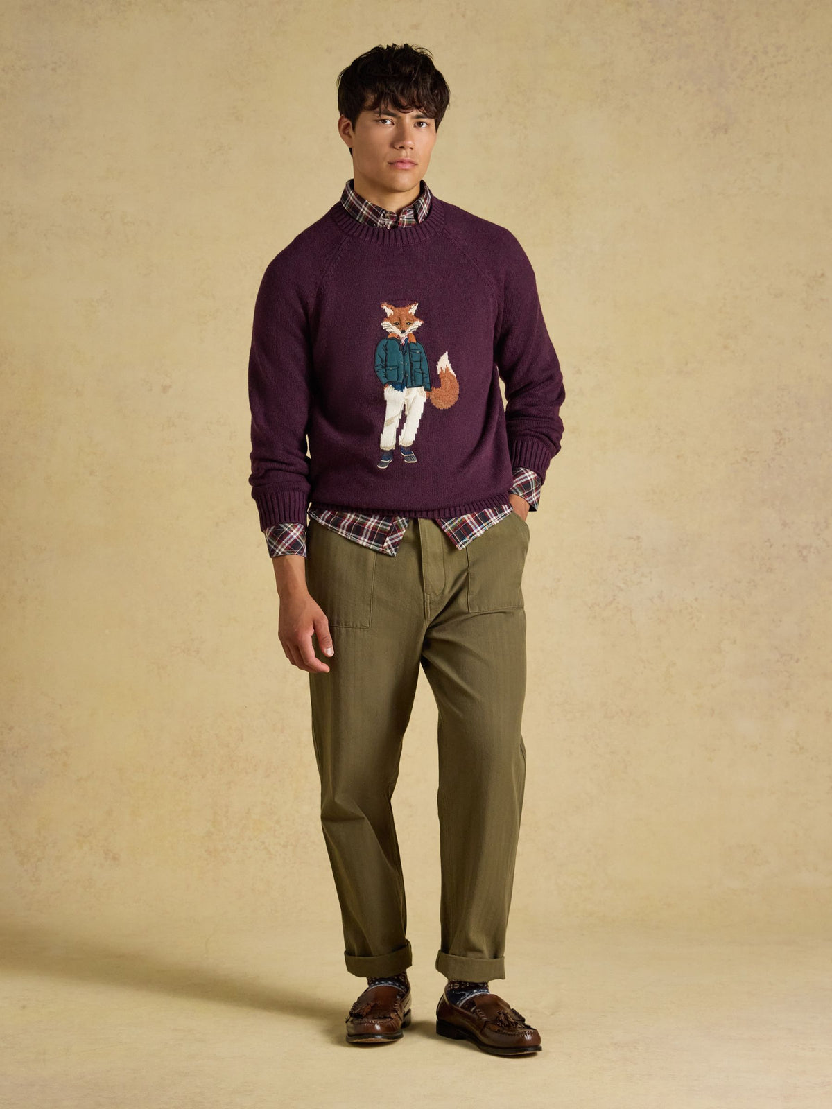 Intarsia Crew Neck Purple Jonty Fox Jumper