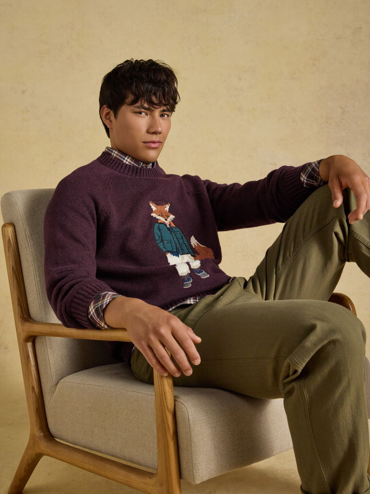 Intarsia Crew Neck Purple Jonty Fox Jumper
