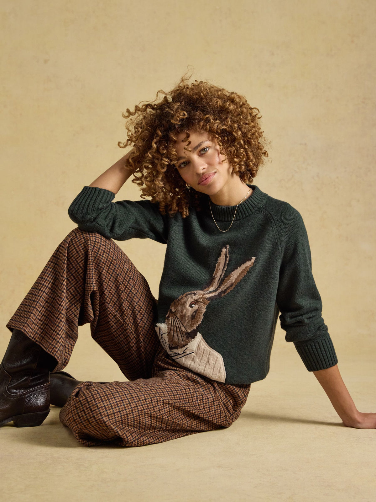 Hare Green Cotton Blend Crew Neck Knitted Jumper X