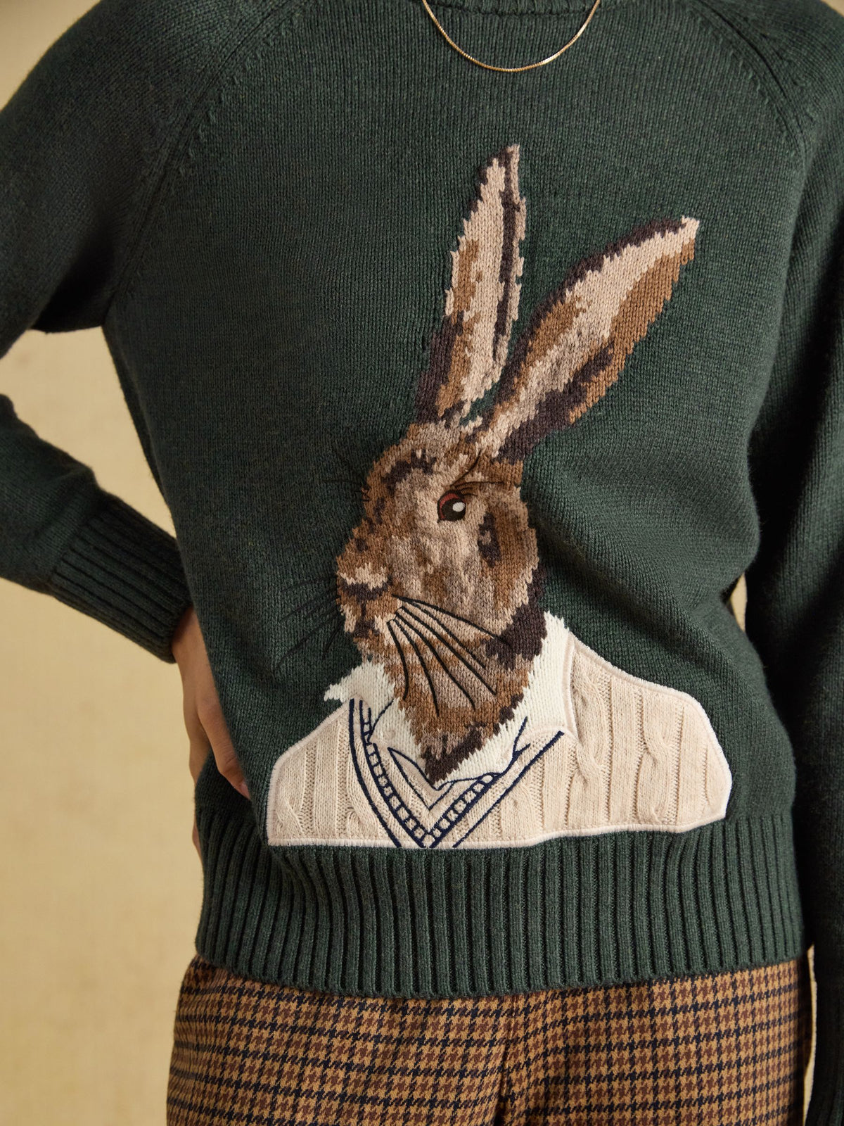 Hare Green Cotton Blend Crew Neck Knitted Jumper X
