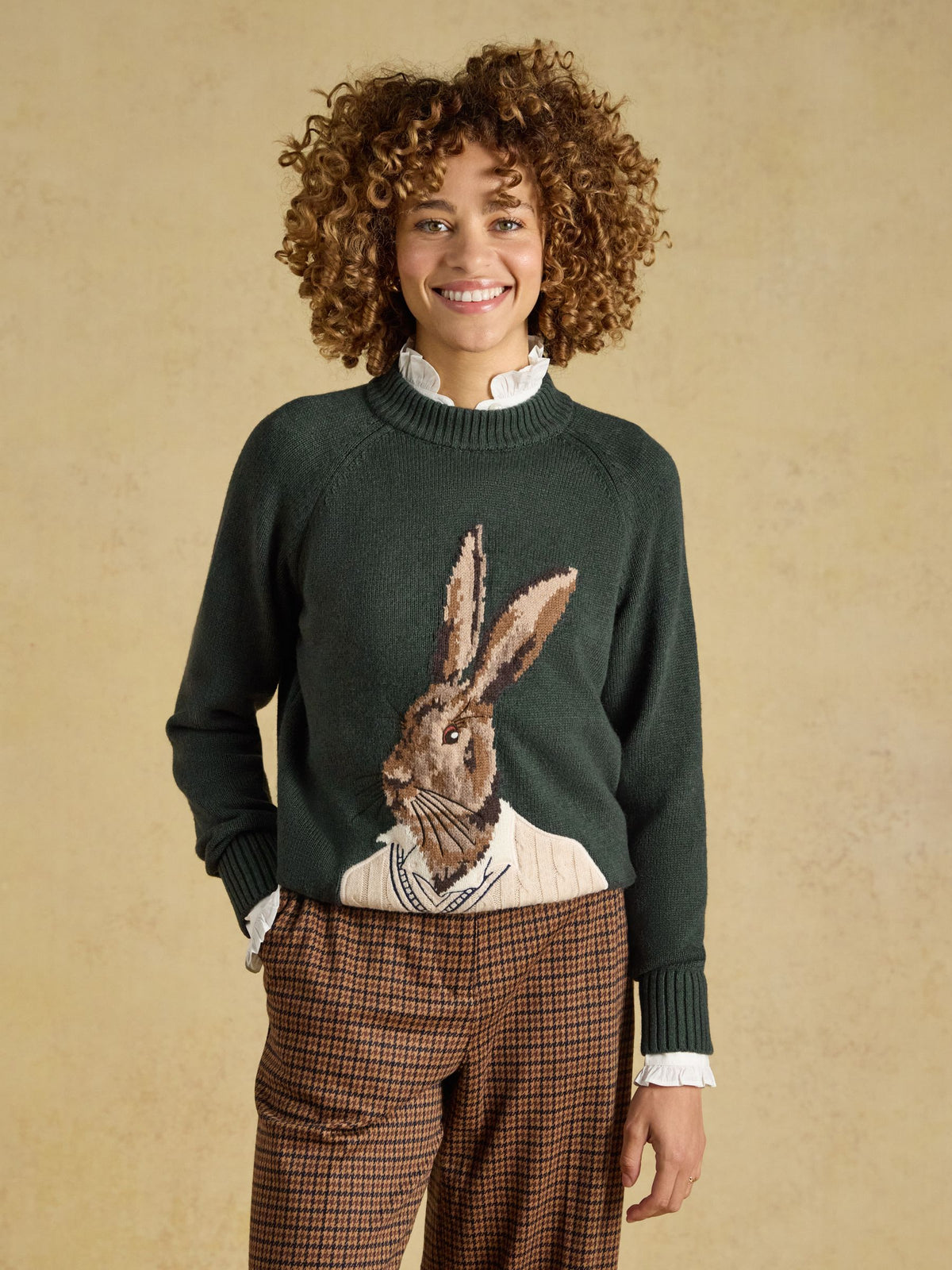 Hare Green Cotton Blend Crew Neck Knitted Jumper X
