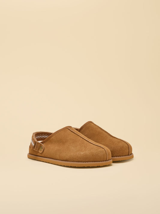 Chestnut Brown Suede Faux Fur Lined Clogs