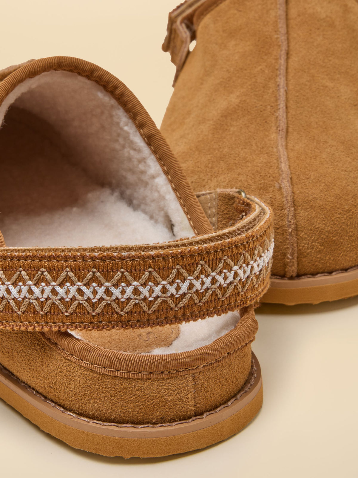 Chestnut Brown Suede Faux Fur Lined Clogs