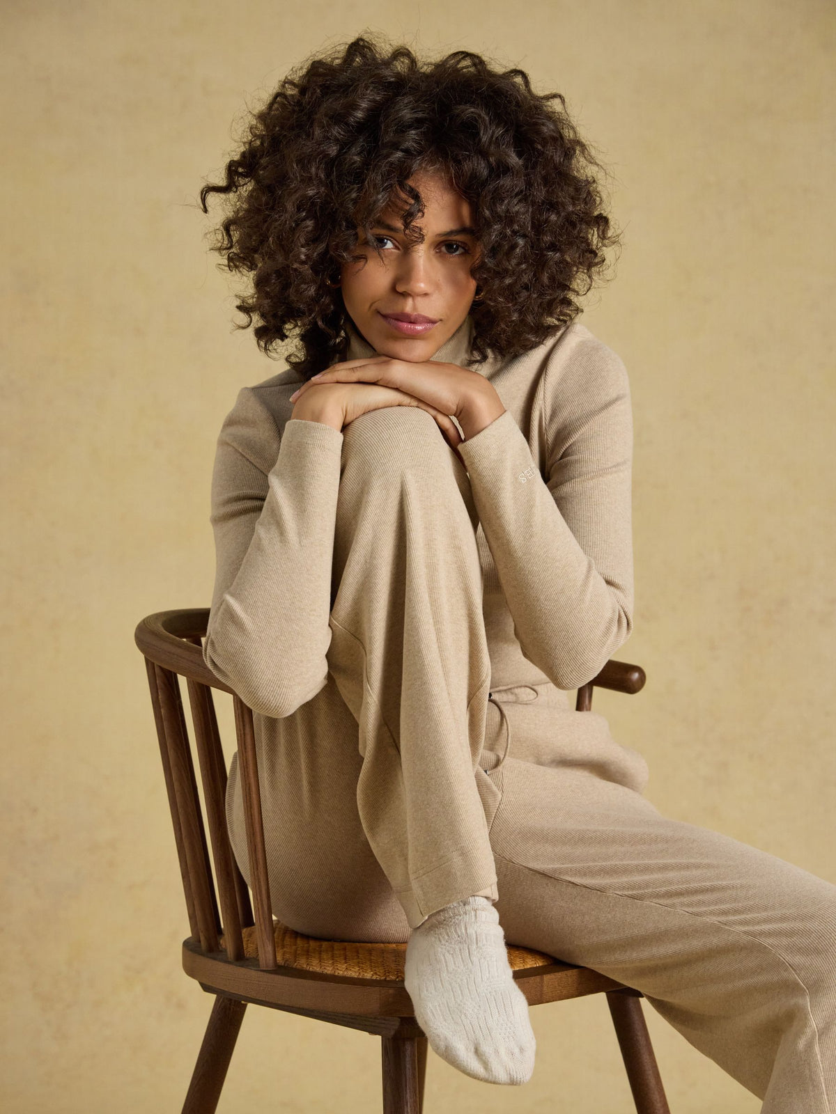 Wide Leg Pull On Rib Oatmeal Wide Leg Pull On Ribb