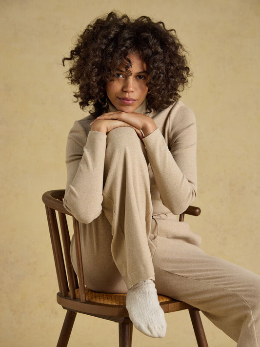 Wide Leg Pull On Rib Oatmeal Wide Leg Pull On Ribb