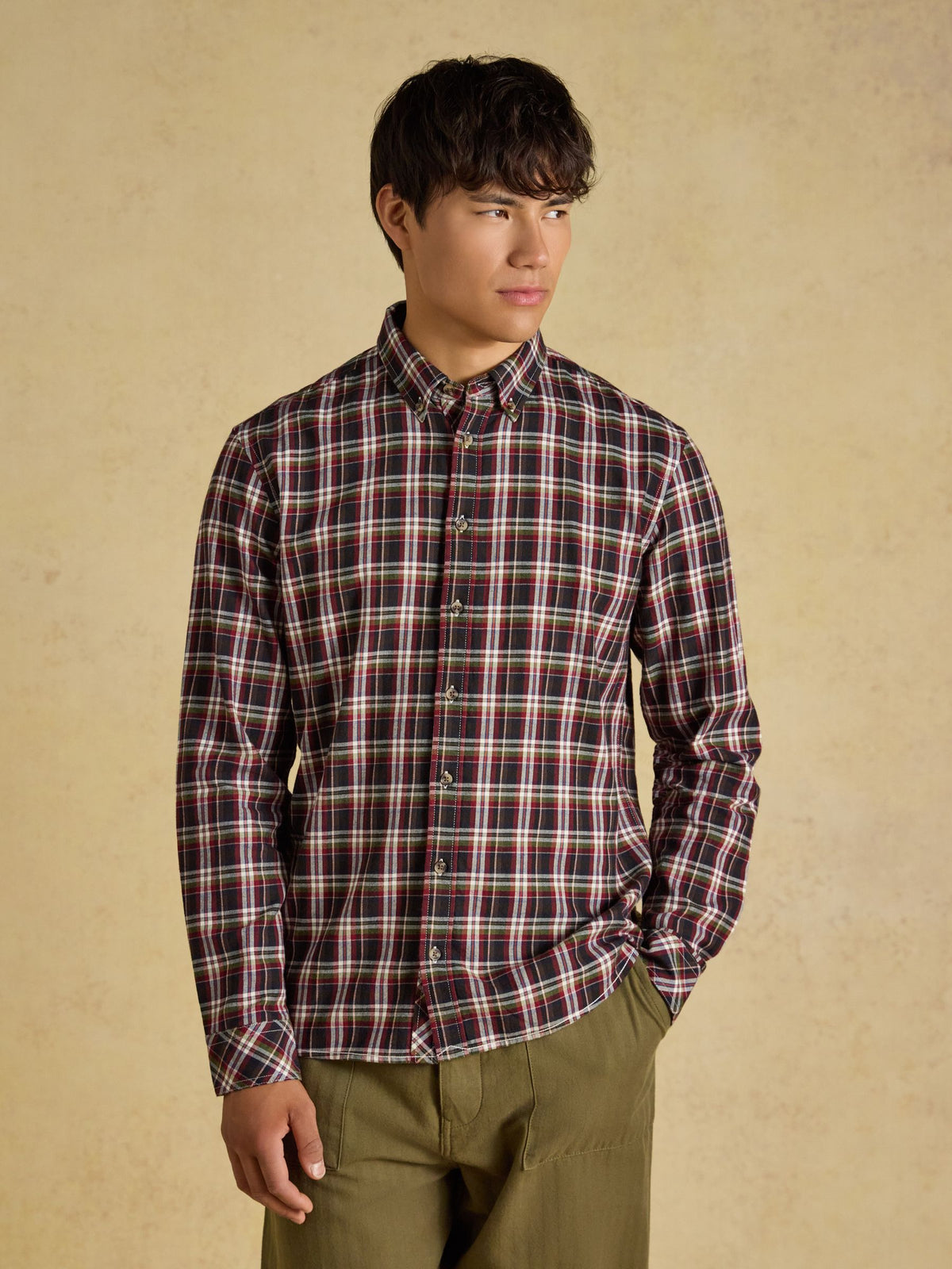 Burgundy Red Long leeve Brushed Flannel hirt