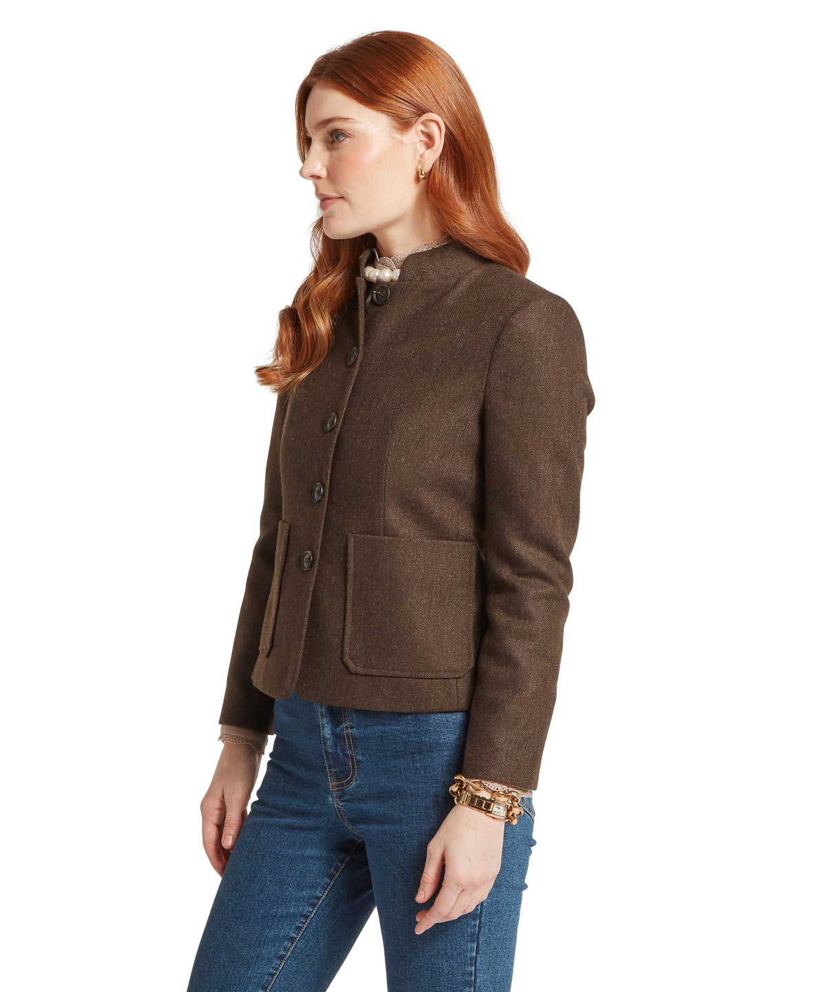 St Abbs Tweed Blazer - Chocolate Herringbone Tweed