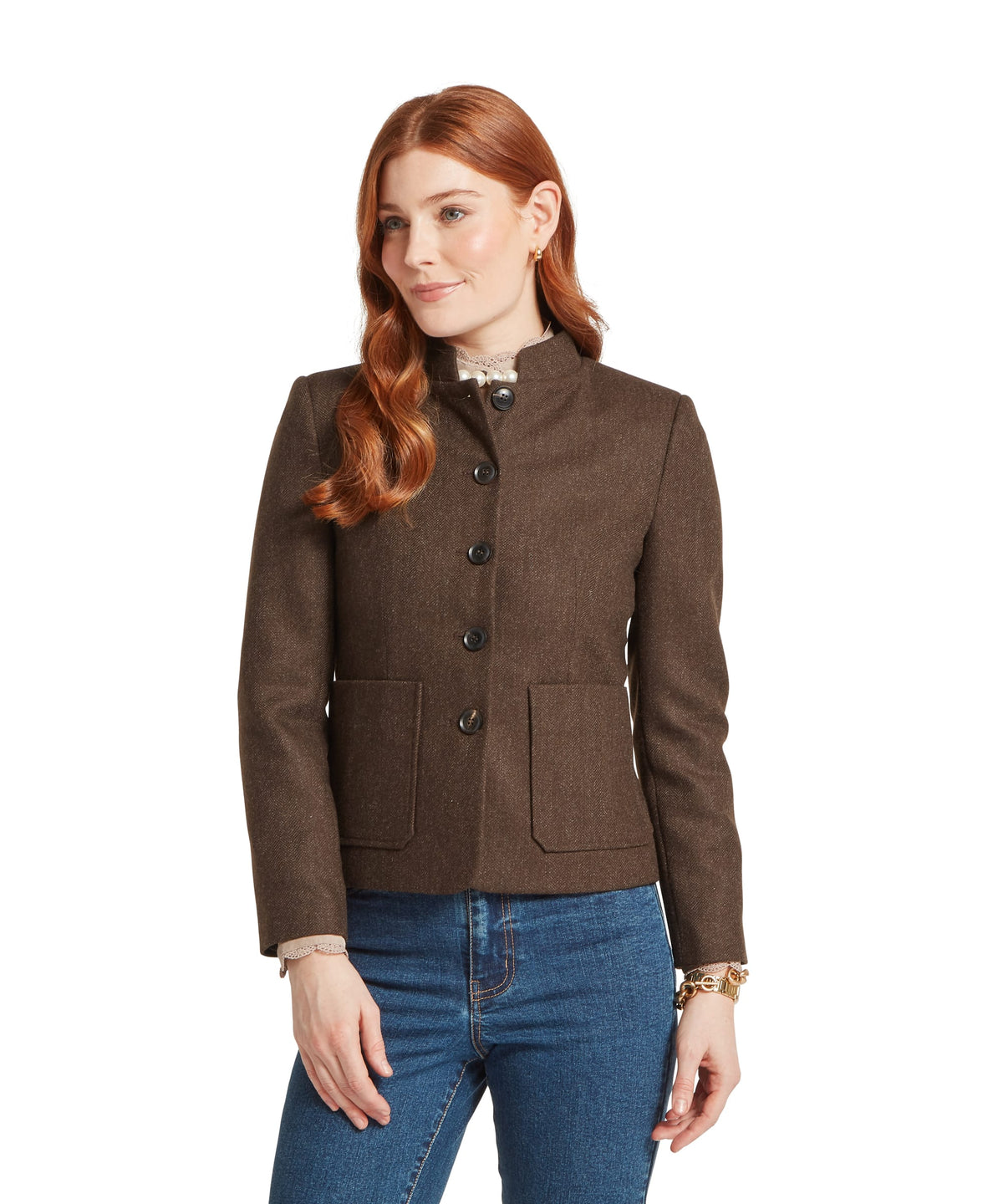 St Abbs Tweed Blazer - Chocolate Herringbone Tweed