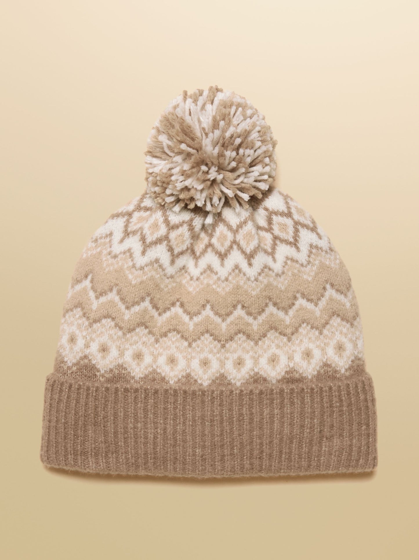 Kara Neutral Fairisle Bobble Beanie Hat