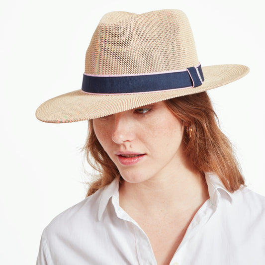 Porthmeor Hat Navy/Pink Stripe O/S