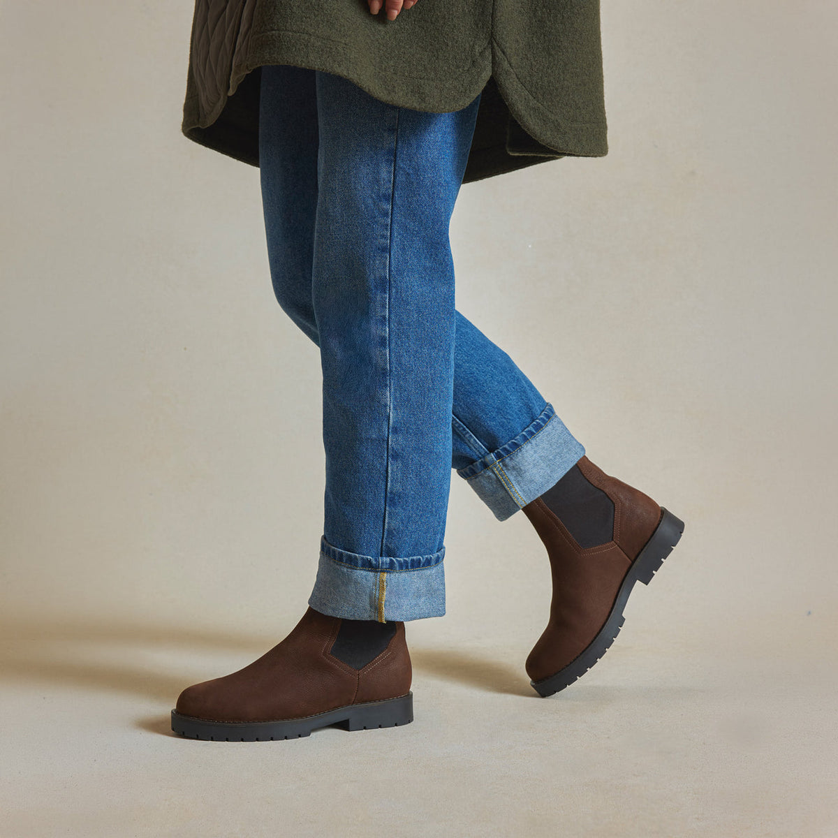 Boudica Chocolate nubuck Sheepskin mid calf boot