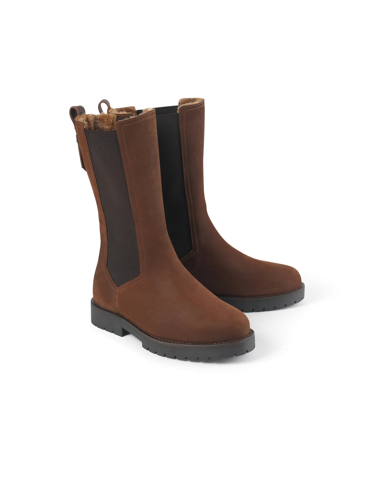 Boudica Chocolate nubuck Sheepskin mid calf boot