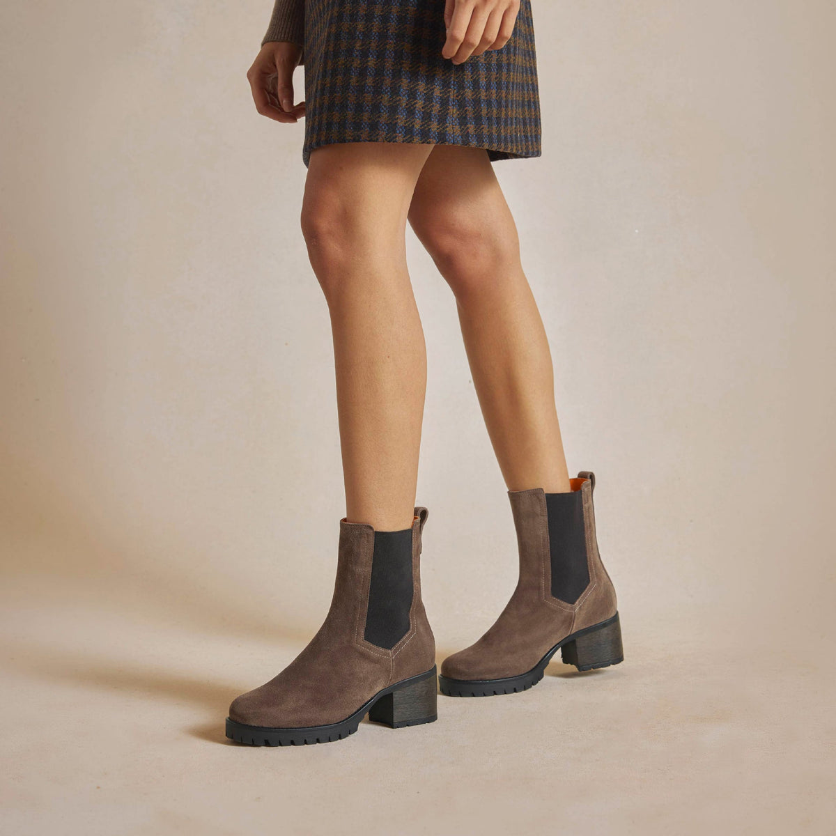 Stockists Exclusive Boudica Deep taupe suede Heeled Ankle Boots