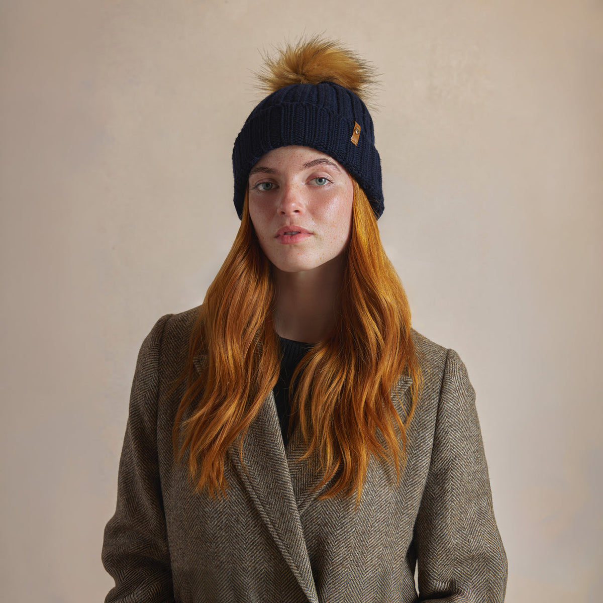 Signature Bobble Hat Navy wool Bobble hat