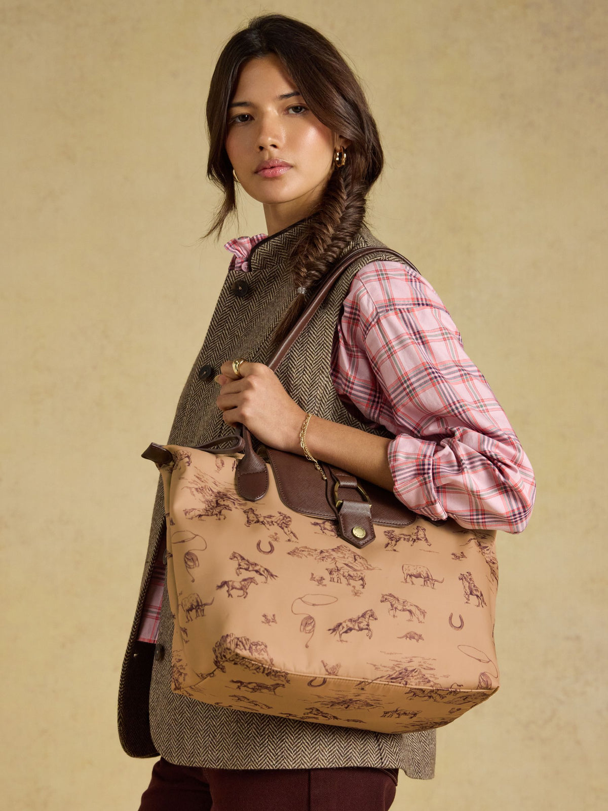 Edie Neutral Rodeo Print Zip Top Shopper Bag