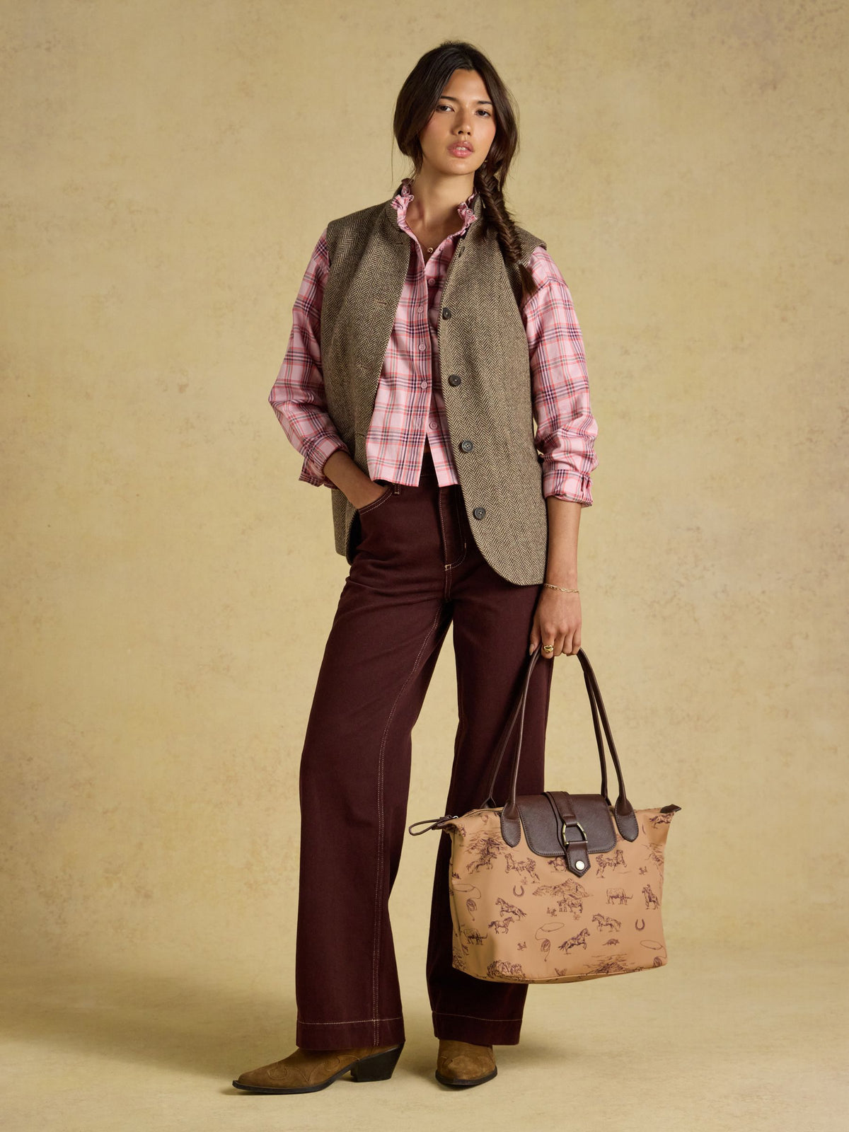 Edie Neutral Rodeo Print Zip Top Shopper Bag