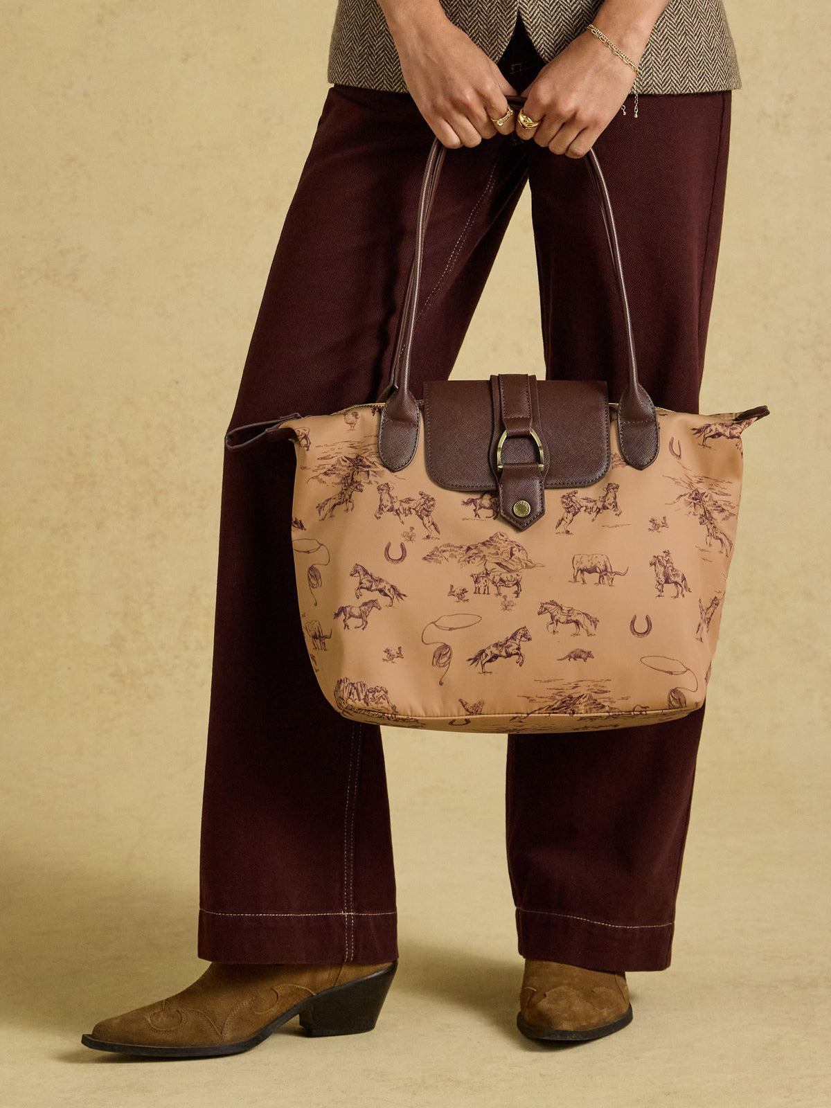 Edie Neutral Rodeo Print Zip Top Shopper Bag