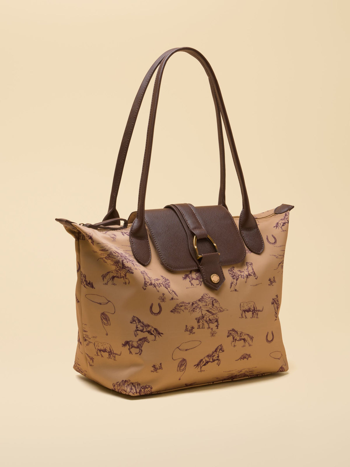 Edie Neutral Rodeo Print Zip Top Shopper Bag