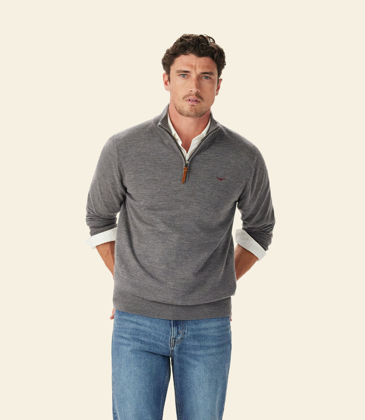 Ernest Merino 1/4 Zip Knit Grey Marl
