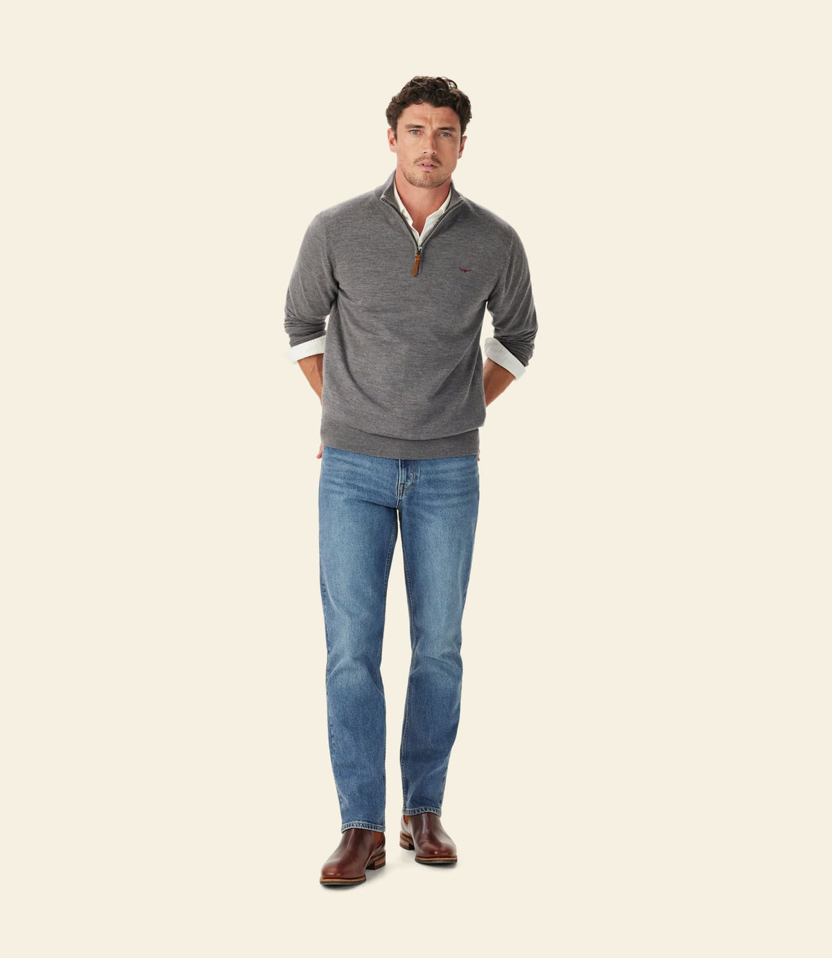 Ernest Merino 1/4 Zip Knit Grey Marl