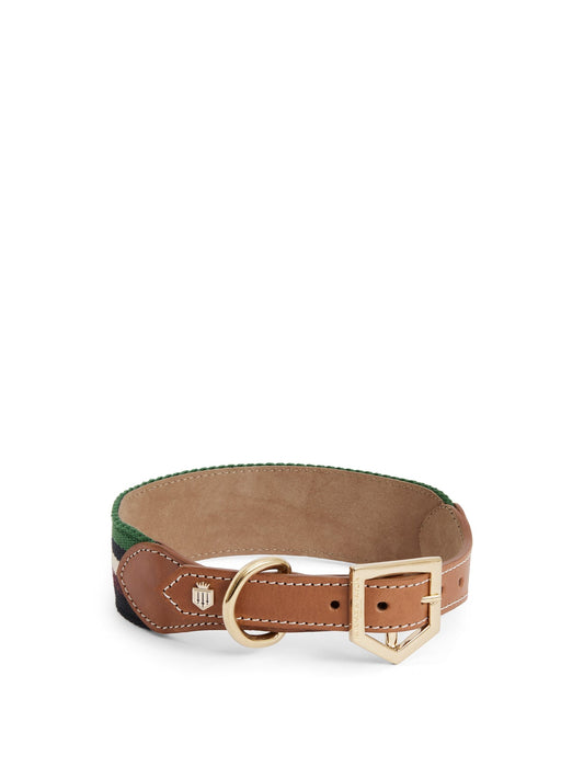 Boston Dog Collar - Tan Leather & Striped Webbing