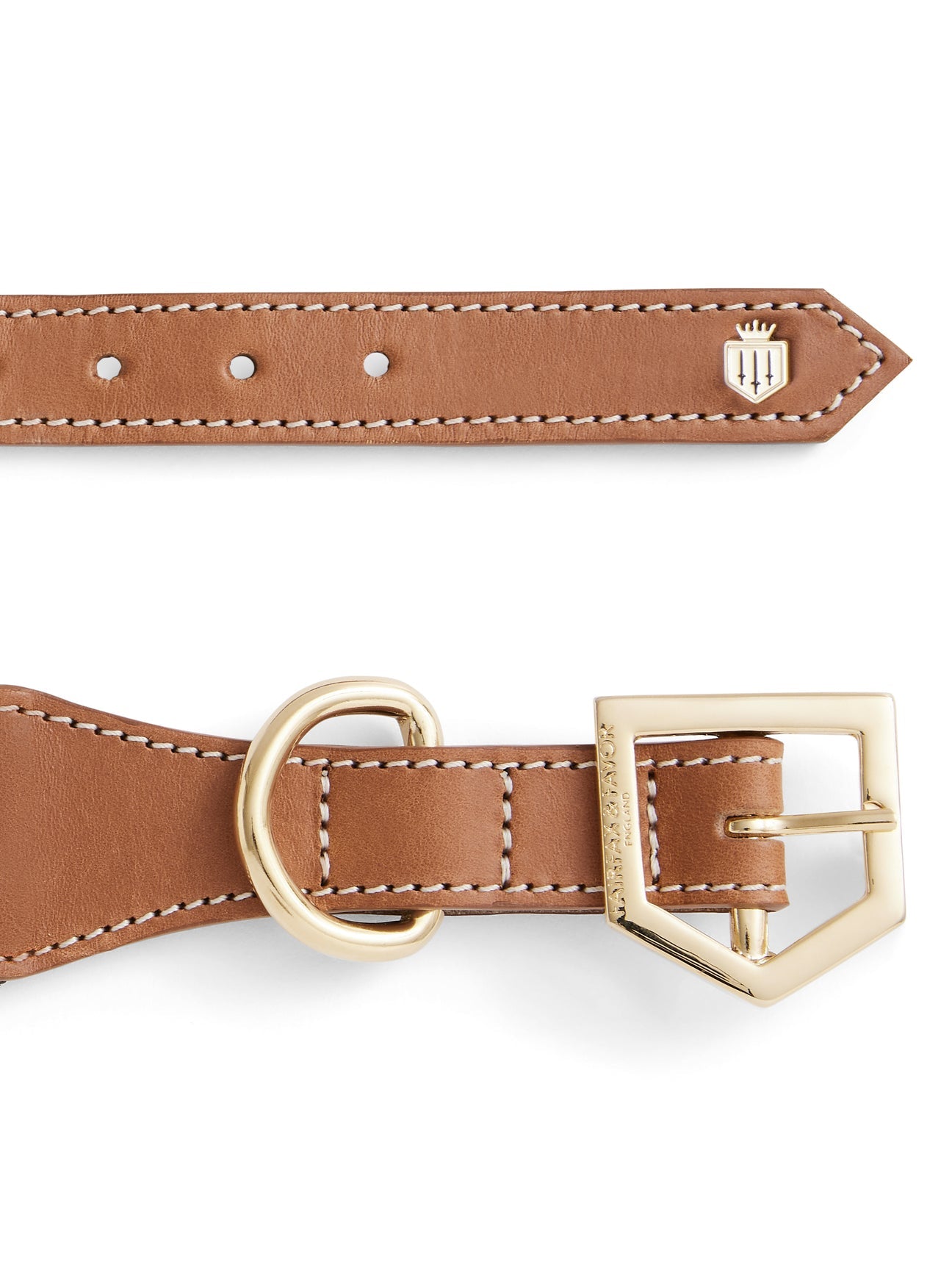 Boston Dog Collar - Tan Leather & Striped Webbing