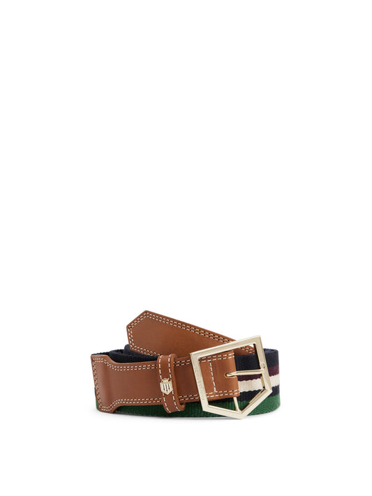 Boston Women’s Belt - Tan Leather & Striped Webbing