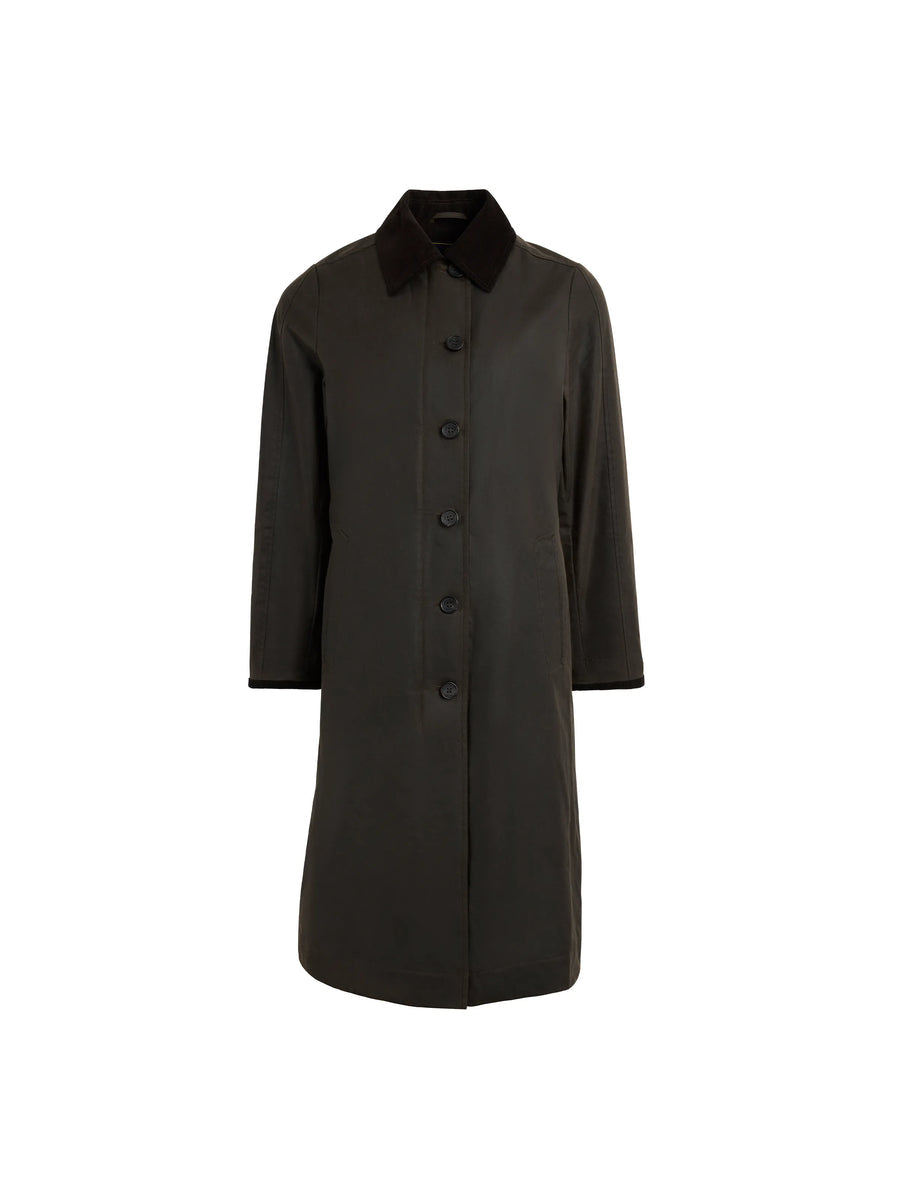Edith Dark Khaki Waxed Coat