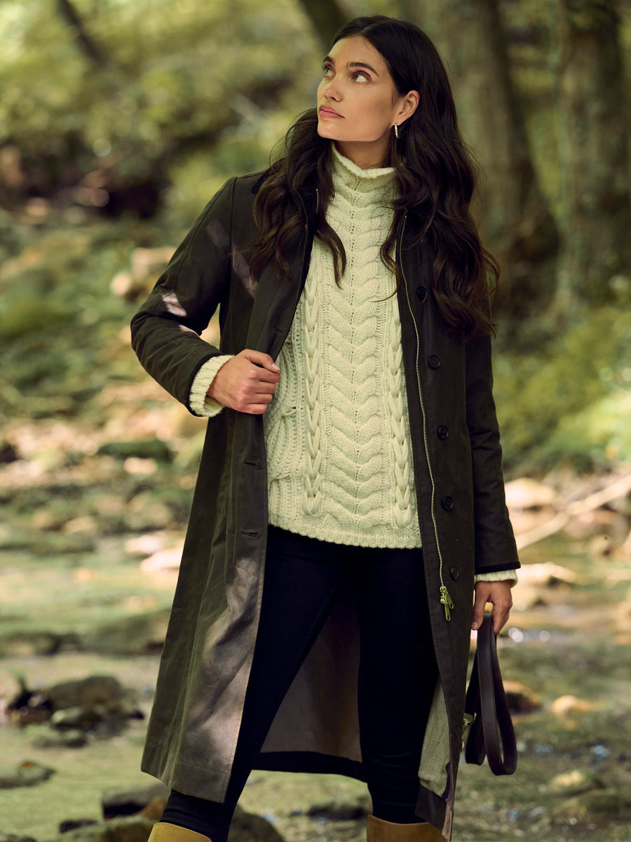 Edith Dark Khaki Waxed Coat