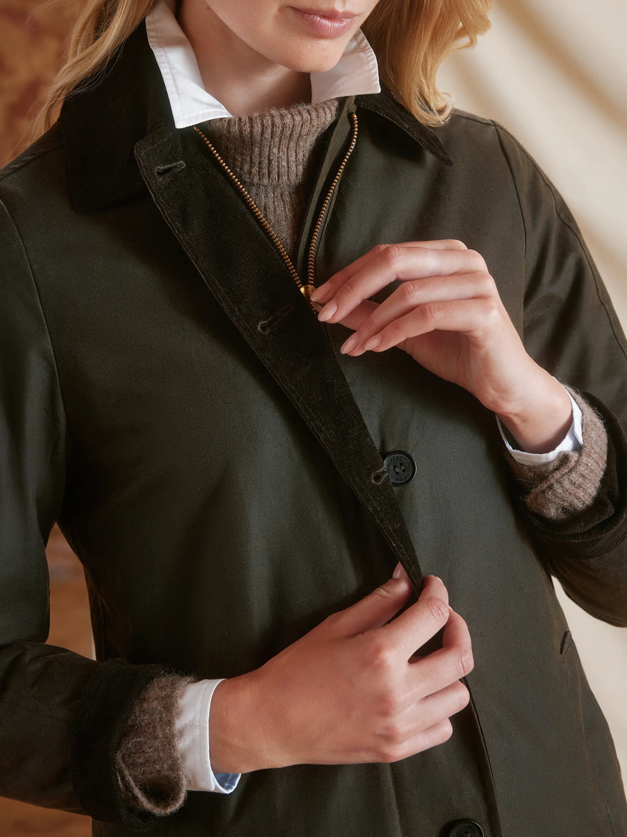 Edith Dark Khaki Waxed Coat