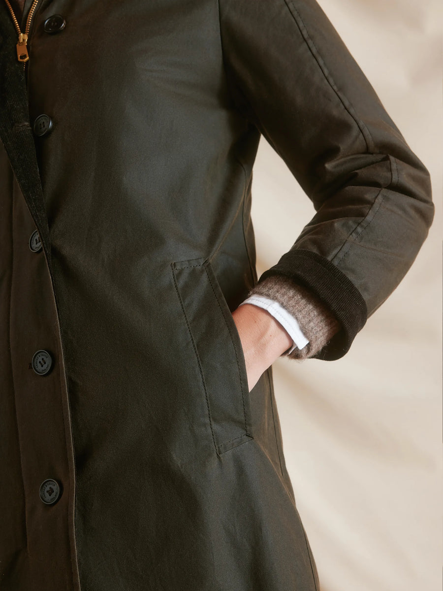 Edith Dark Khaki Waxed Coat