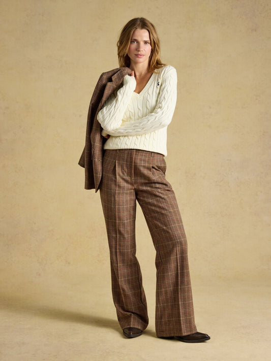 Foxley Brown Check Wool Rich Wide Leg Tweed Trouse