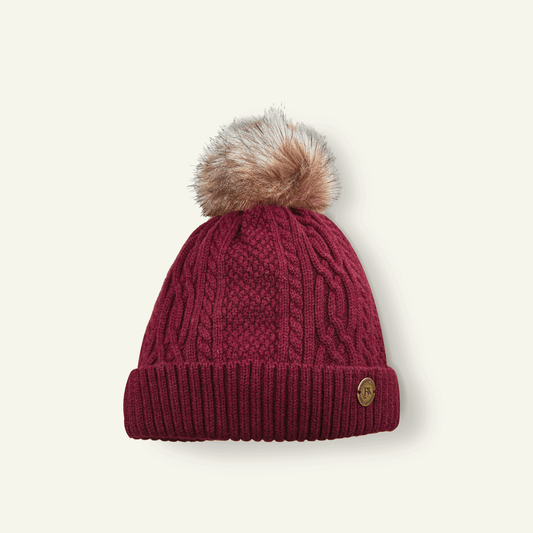 Knitted Bobble Hat Burgandy