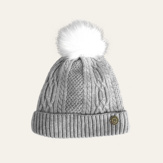 Knitted Bobble Hat Light Grey