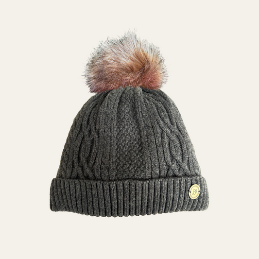 BR knitted bobble hat charcoal grey
