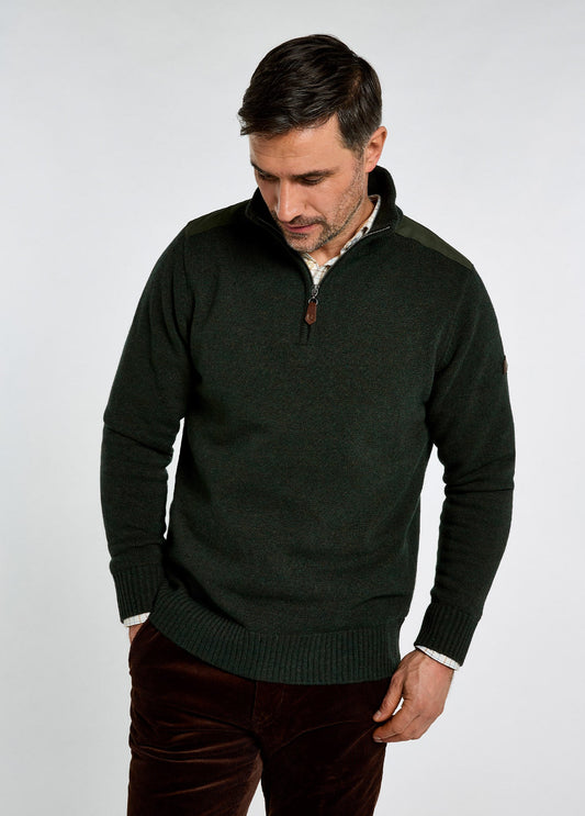 Doherty Mens Zip Neck Sweater- Olive
