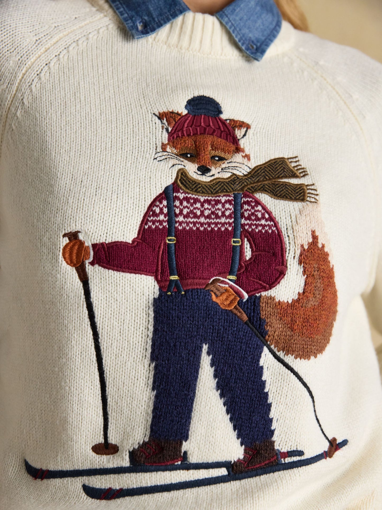 Jonty Skiing Intarsia Cotton-Rich Crew Neck Jumper