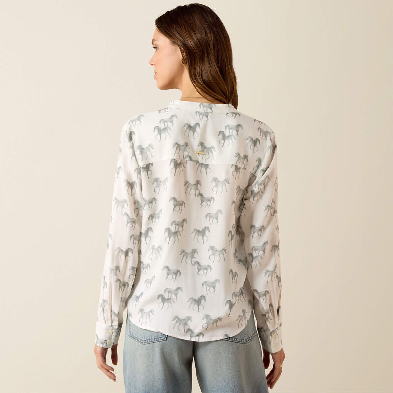 Thornbeck Blouse Grey Horse Print