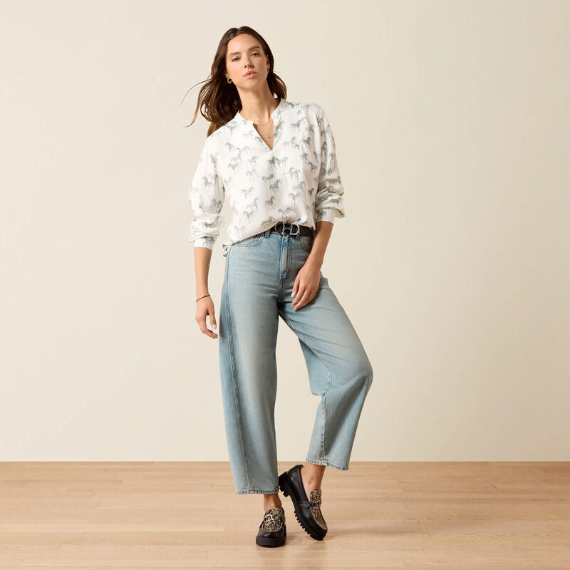 Thornbeck Blouse Grey Horse Print