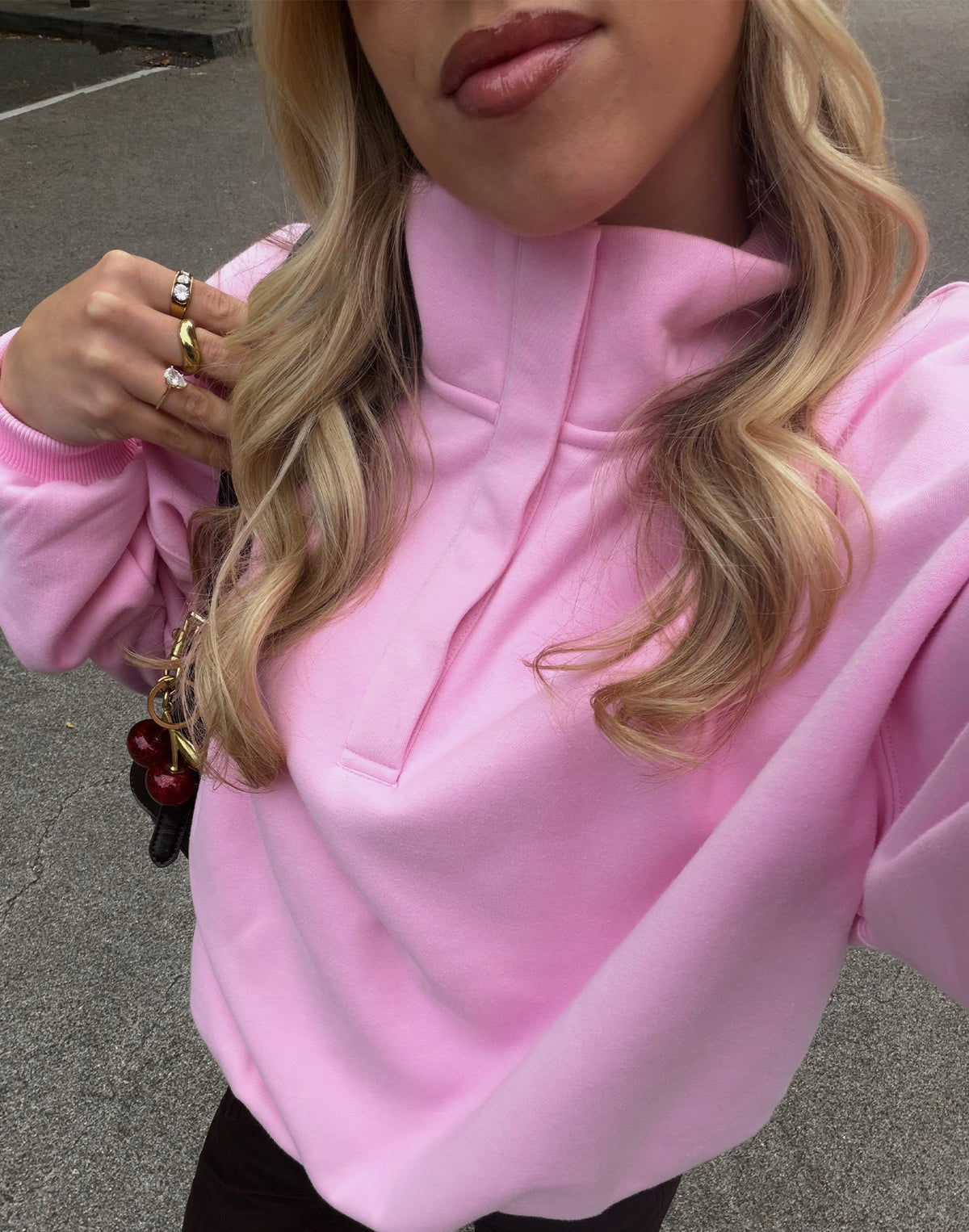 Snap Collar Sierra Sweatshirt in Pink Blossom