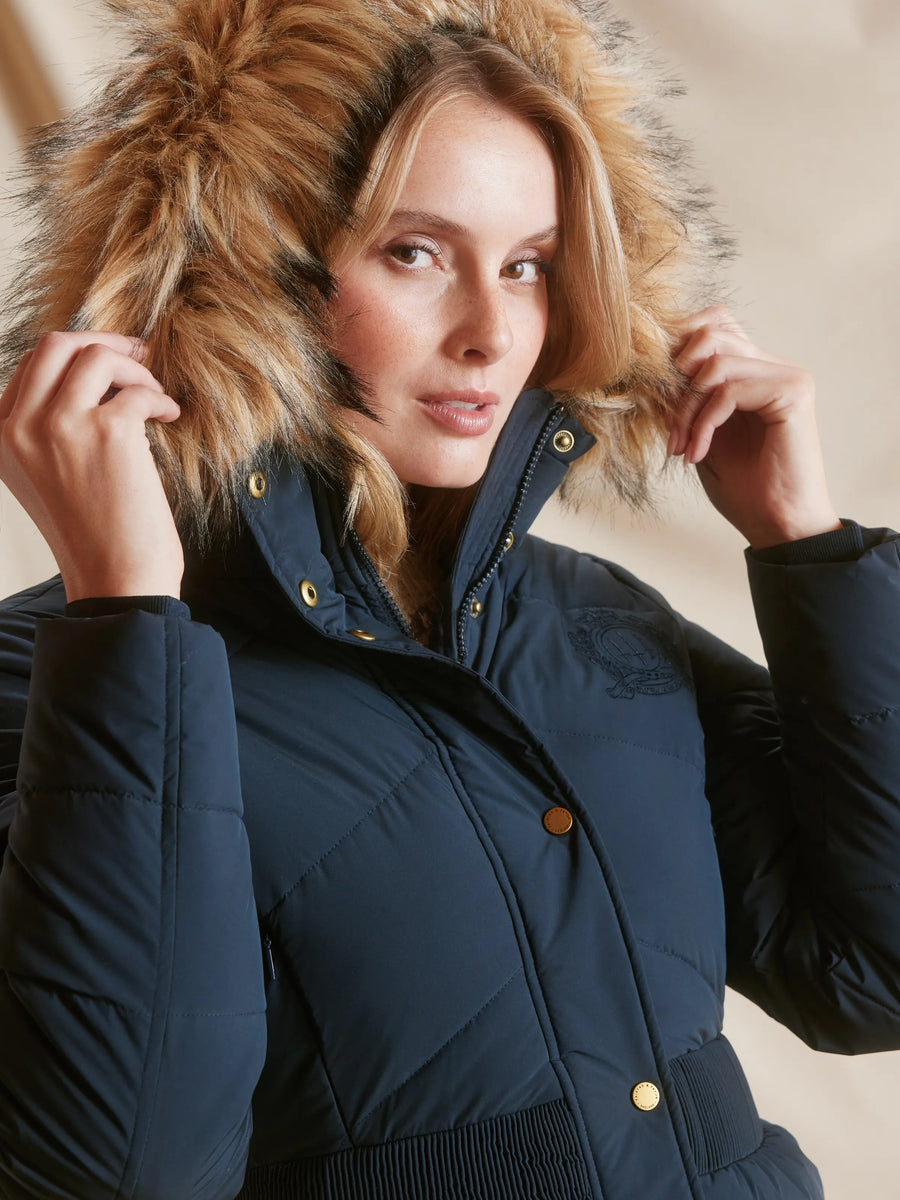 Lexi Navy Water Resistant Long Line Padded Coat