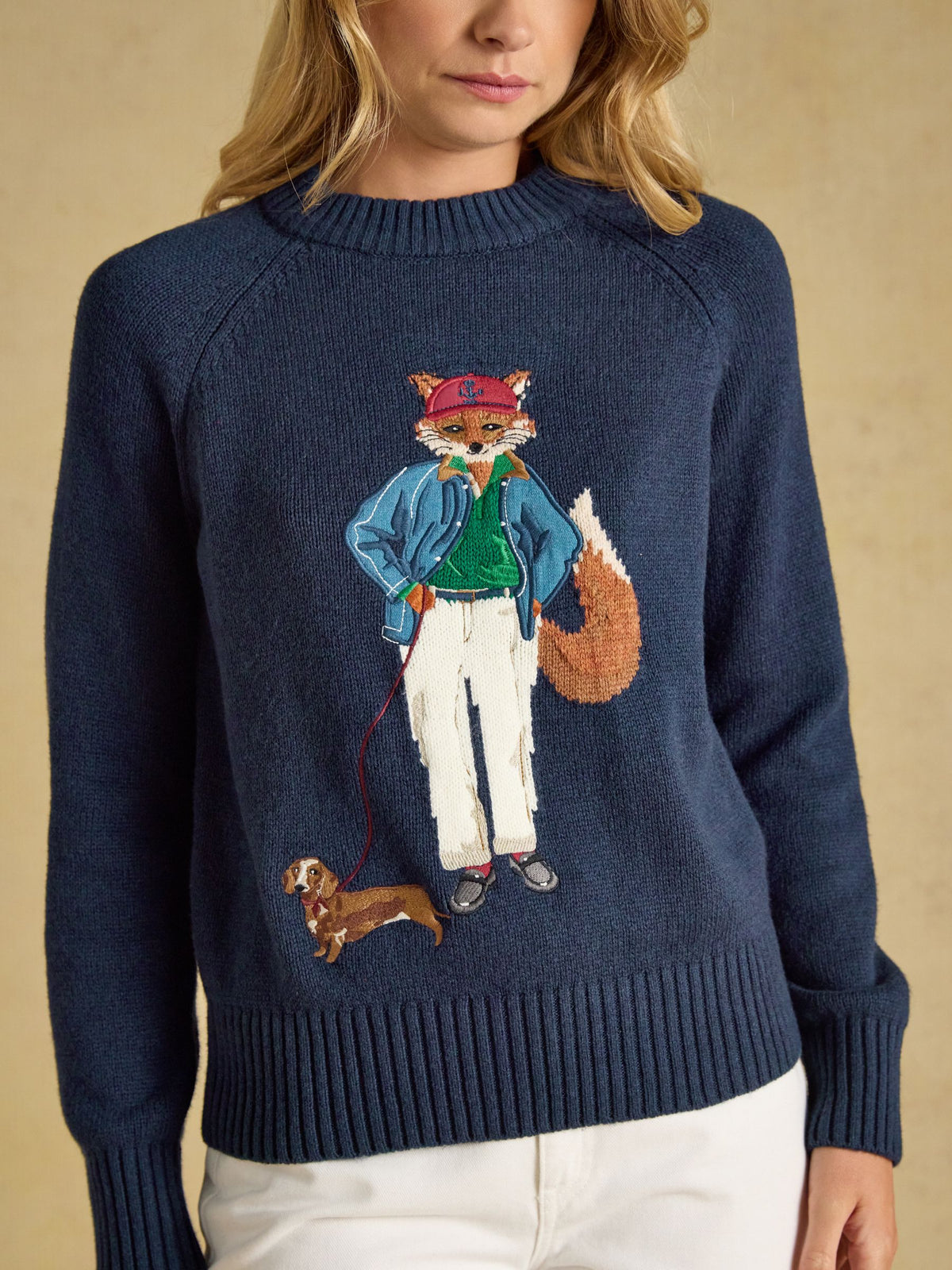 Jonty Fox Navy Cotton Blend Crew Neck Knitted Jump