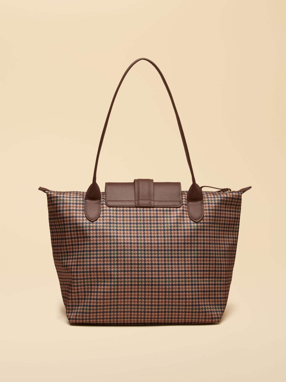 Edie Neutral Check Zip Top Shopper Bag