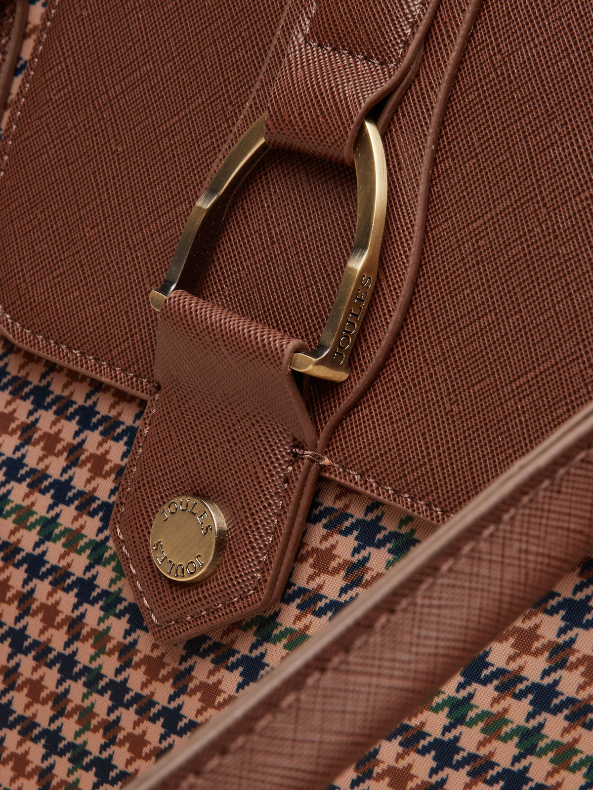 Edie Neutral Check Zip Top Shopper Bag