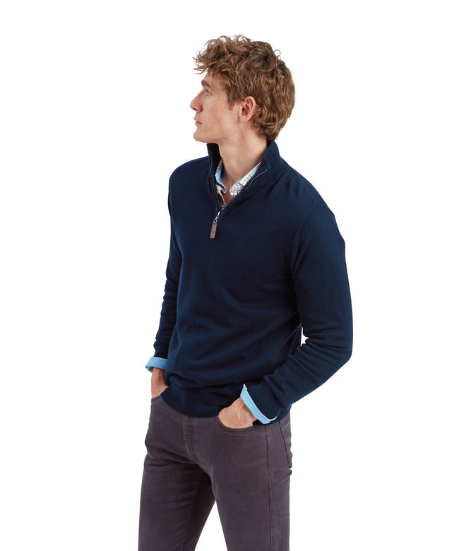 Calton Cotton Cashmere Quarter Zip Jumper Navy