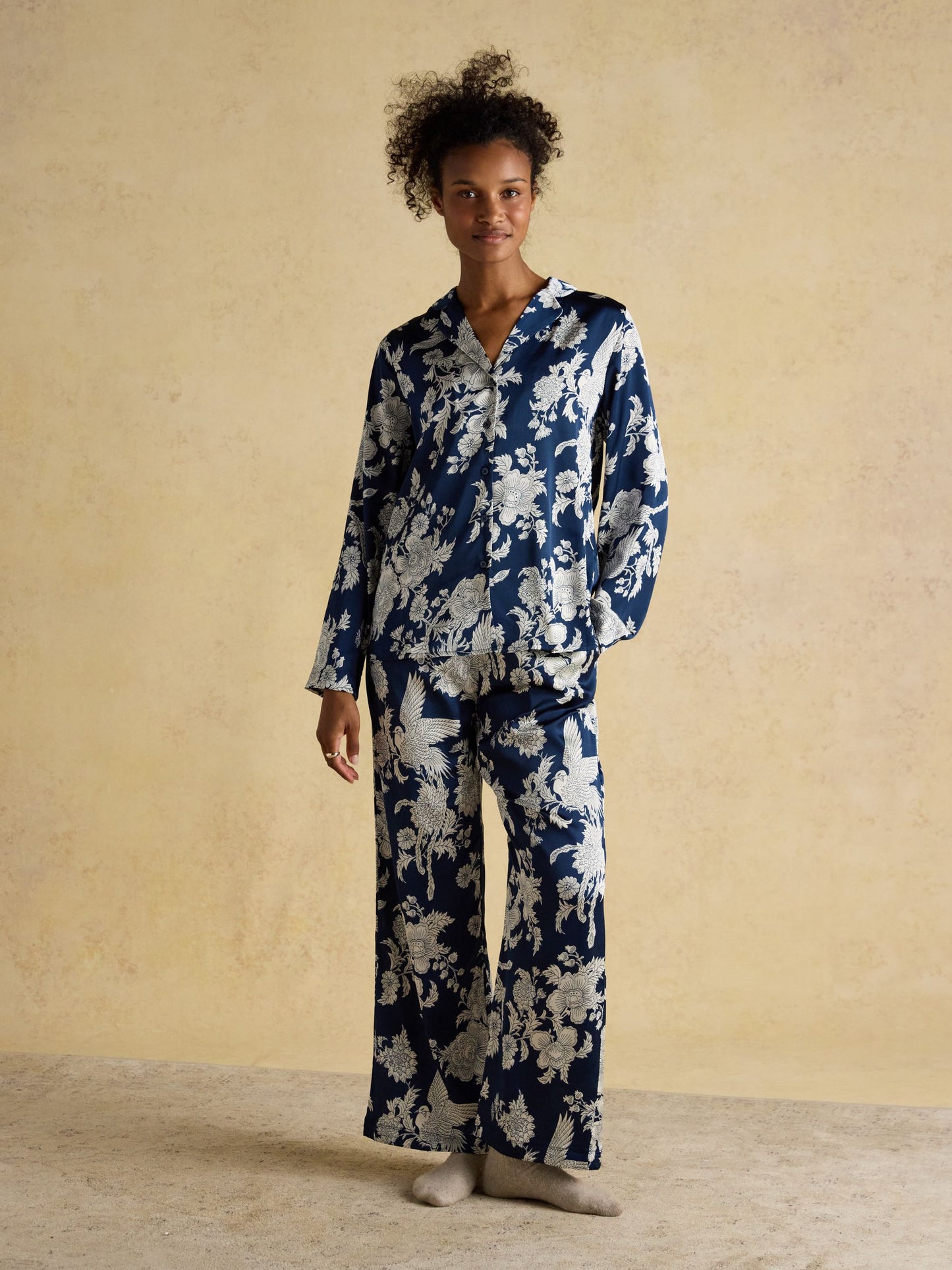 Bonnie Navy Floral Satin Pyjama Set