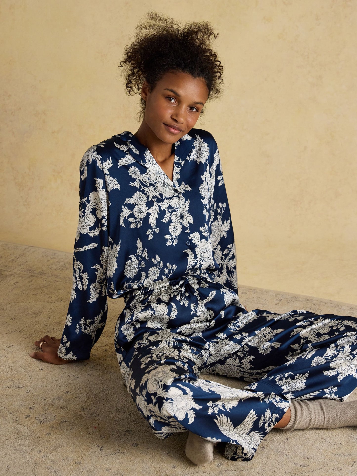 Bonnie Navy Floral Satin Pyjama Set
